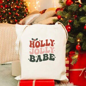 Holly Jolly Babe Holiday Canvas Tote Bag